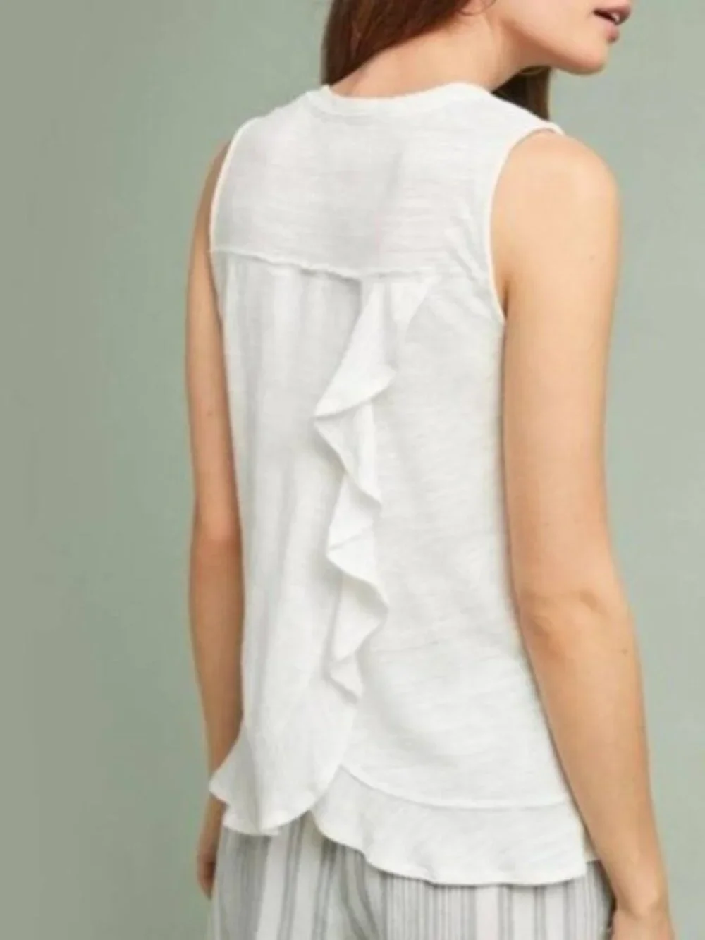 Maeve by Anthropologie | White Ruffle Sleeveless Tank Top | Size Extra Small